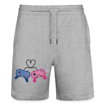 Gaming Gamer Paar Männer Frauen Valentinstag - Stanley/Stella Unisex Bio Joggingshorts Trainer  - Grau meliert - Vorne - Nik (191cm) & Marisol (170cm)