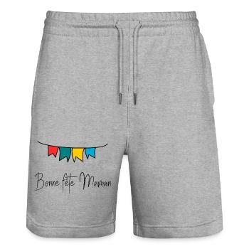 BONNE FÊTE MAMAN. MAMAN. FÊTE DES MÈRES. JE T'AIME - Short de jogging bio TRAINER Stanley/Stella unisexe - gris chiné - Devant - Nik (191cm) & Marisol (170cm)