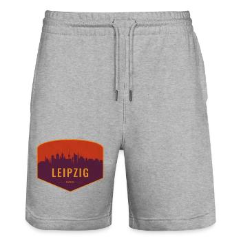 Leipzig Skyline Shield - Stanley/Stella Trainer Unisex Organic Jogging Shorts - heather grey - Front - Nik (191cm) & Marisol (170cm)
