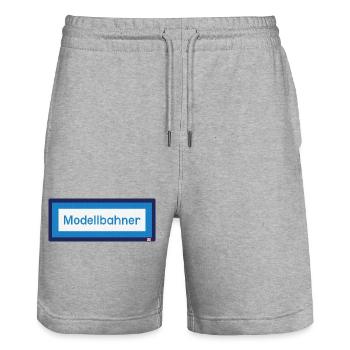 lustiger Spruch Modellbahner - Zugzielanzeige fun - Stanley/Stella Unisex Bio Joggingshorts Trainer  - Grau meliert - Vorne - Nik (191cm) & Marisol (170cm)
