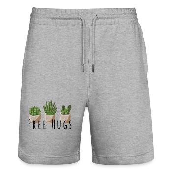Free Hugs - Cactus, funny saying - Stanley/Stella Trainer Unisex Organic Jogging Shorts - heather grey - Front - Nik (191cm) & Marisol (170cm)
