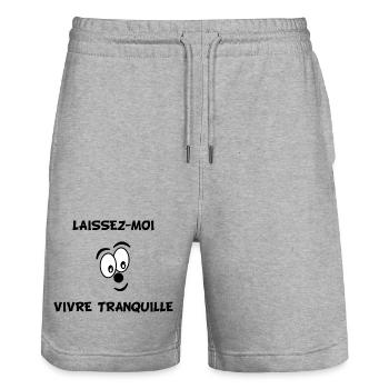 HUMOUR. CITATION. MESSAGE. RETRAITE. ANNIVERSAIRE. - Short de jogging bio TRAINER Stanley/Stella unisexe - gris chiné - Devant - Nik (191cm) & Marisol (170cm)