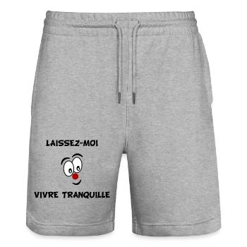 HUMOUR. CITATION. MESSAGE. RETRAITE. ANNIVERSAIRE. - Short de jogging bio TRAINER Stanley/Stella unisexe - gris chiné - Devant - Nik (191cm) & Marisol (170cm)
