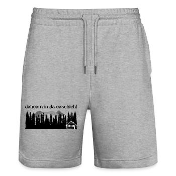 Dahoam in da Oaschicht-Daheim in Alleinlage, Natur - Stanley/Stella Unisex Bio Joggingshorts Trainer  - Grau meliert - Vorne - Nik (191cm) & Marisol (170cm)