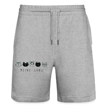 Meine Gang - Katzen Illustration Catlove - Stanley/Stella Unisex Bio Joggingshorts Trainer  - Grau meliert - Vorne - Nik (191cm) & Marisol (170cm)