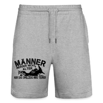 Lustiger Spruch Männer älter Motorrad Spielzeug - Stanley/Stella Unisex Bio Joggingshorts Trainer  - Grau meliert - Vorne - Nik (191cm) & Marisol (170cm)