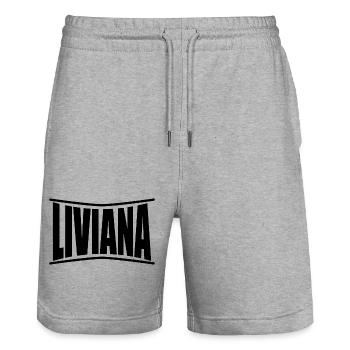 name t-shirt Liviana t-shirt gift idea - Stanley/Stella Trainer Unisex Organic Jogging Shorts - heather grey - Front - Nik (191cm) & Marisol (170cm)