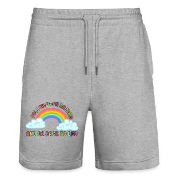 Follow your dreams and go back to bed. Humour # - Stanley/Stella Trainer Unisex Organic Jogging Shorts - heather grey - Front - Nik (191cm) & Marisol (170cm)