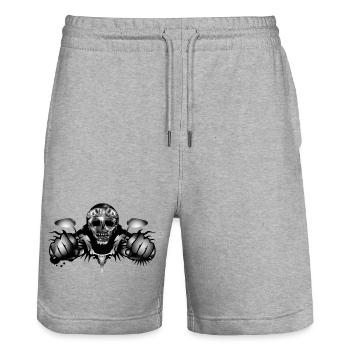Skull motocycliste en look chromé métallique - Short de jogging bio TRAINER Stanley/Stella unisexe - gris chiné - Devant - Nik (191cm) & Marisol (170cm)