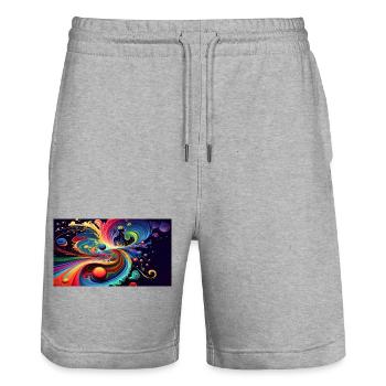 Cosmic Rainbow Swirl - Stanley/Stella Trainer Unisex Organic Jogging Shorts - heather grey - Front - Nik (191cm) & Marisol (170cm)