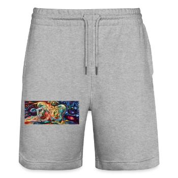 Twin Neon Embrace - Stanley/Stella Trainer Unisex Organic Jogging Shorts - heather grey - Front - Nik (191cm) & Marisol (170cm)