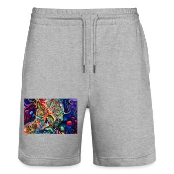 Chromatic Skull Fluid Art - Stanley/Stella Trainer Unisex Organic Jogging Shorts - heather grey - Front - Nik (191cm) & Marisol (170cm)