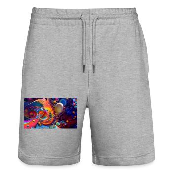 Vivid Abstract Swirl Burst - Stanley/Stella Trainer Unisex Organic Jogging Shorts - heather grey - Front - Nik (191cm) & Marisol (170cm)
