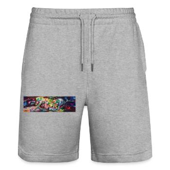 Vivid Faces in Neon Graffiti - Stanley/Stella Trainer Unisex Organic Jogging Shorts - heather grey - Front - Nik (191cm) & Marisol (170cm)