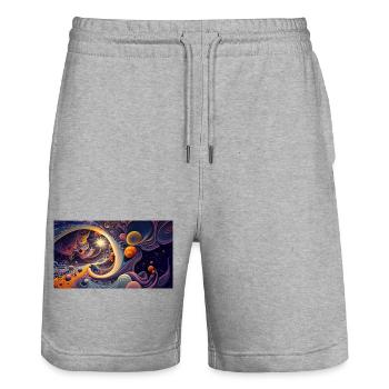 Cosmic Swirl Orbits - Stanley/Stella Trainer Unisex Organic Jogging Shorts - heather grey - Front - Nik (191cm) & Marisol (170cm)