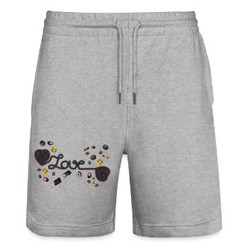 schwarze Lakritz Herzen als Schnecke gerollt. - Stanley/Stella Unisex Bio Joggingshorts Trainer  - Grau meliert - Vorne - Nik (191cm) & Marisol (170cm)