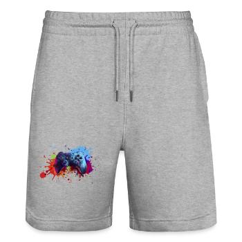 Gamepad Splash Gamer Geschenk Zocker zocken - Stanley/Stella Unisex Bio Joggingshorts Trainer  - Grau meliert - Vorne - Nik (191cm) & Marisol (170cm)
