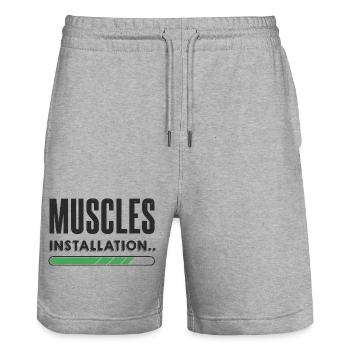 Muscles installation humour drôle sport idée muscu - Short de jogging bio TRAINER Stanley/Stella unisexe - gris chiné - Devant - Nik (191cm) & Marisol (170cm)