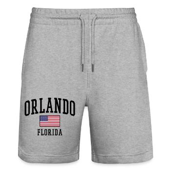Orlando Florida Design with USA Flag - Stanley/Stella Trainer Unisex Organic Jogging Shorts - heather grey - Front - Nik (191cm) & Marisol (170cm)