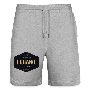 Lugano Abzeichen Gold Navy - Stanley/Stella Unisex Bio Joggingshorts Trainer  - Grau meliert - Vorne - Nik (191cm) & Marisol (170cm)