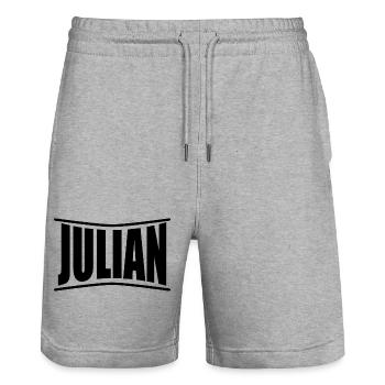 T-Shirt Name Julian T-Shirt Geschenkidee - Stanley/Stella Unisex Bio Joggingshorts Trainer  - Grau meliert - Vorne - Nik (191cm) & Marisol (170cm)