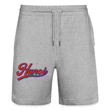 Hanoi Retro Schriftzug Design - Stanley/Stella Unisex Bio Joggingshorts Trainer  - Grau meliert - Vorne - Nik (191cm) & Marisol (170cm)