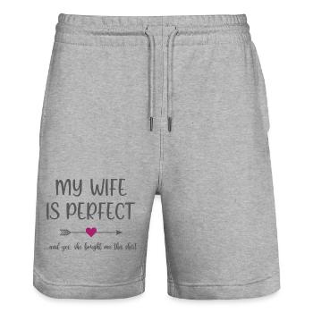 My Wife is Perfect - Stanley/Stella Trainer Unisex Organic Jogging Shorts - heather grey - Front - Nik (191cm) & Marisol (170cm)