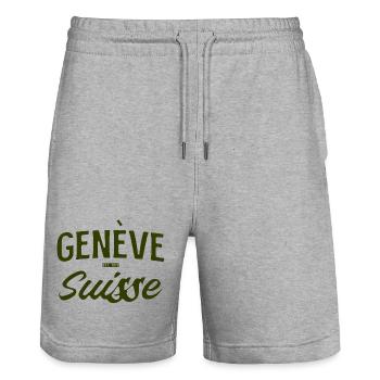 Genève Suisse Vintage Schriftzug - Stanley/Stella Unisex Bio Joggingshorts Trainer  - Grau meliert - Vorne - Nik (191cm) & Marisol (170cm)