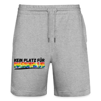 KEIN PLATZ FÜR RASSISMUS - Stanley/Stella Unisex Bio Joggingshorts Trainer  - Grau meliert - Vorne - Nik (191cm) & Marisol (170cm)