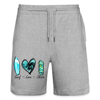 surf love skate wave heart - Stanley/Stella Trainer Unisex Organic Jogging Shorts - heather grey - Front - Nik (191cm) & Marisol (170cm)