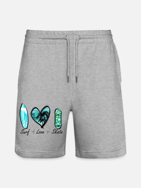 surf love skate wave heart - Stanley/Stella Trainer Unisex Organic Jogging Shorts - heather grey