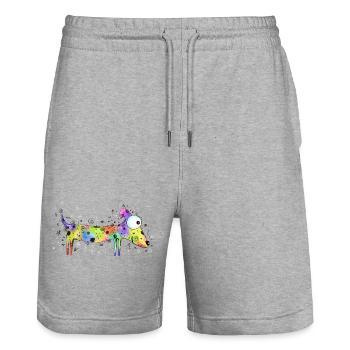 Bunter Hund - Hunderasse, Illustration - Stanley/Stella Unisex Bio Joggingshorts Trainer  - Grau meliert - Vorne - Nik (191cm) & Marisol (170cm)