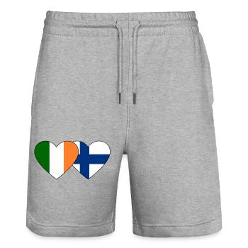 Irland Finnland Flagge Herz - Stanley/Stella Unisex Bio Joggingshorts Trainer  - Grau meliert - Vorne - Nik (191cm) & Marisol (170cm)
