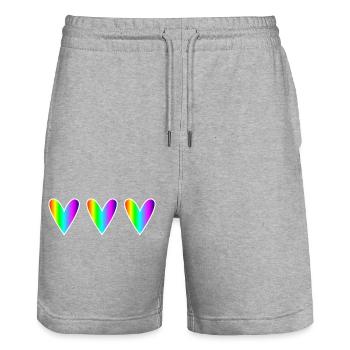 MAMAN. FÊTE DES MÈRES. BONNE FÊTE MAMAN. COEUR - Short de jogging bio TRAINER Stanley/Stella unisexe - gris chiné - Devant - Nik (191cm) & Marisol (170cm)