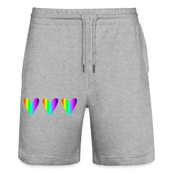 PAPA. VATERTAG. ALLES GUTE ZUM GEBURTSTAG, PAPA. HERZ - Stanley/Stella Unisex Bio Joggingshorts Trainer  - Grau meliert - Vorne - Nik (191cm) & Marisol (170cm)