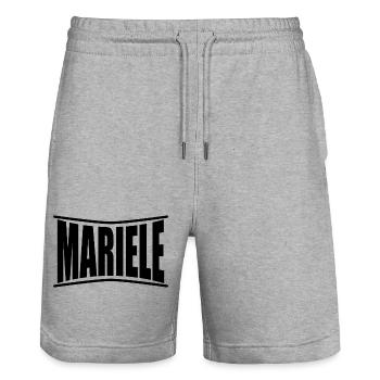 nom t-shirt Mariele t-shirt idée cadeau - Short de jogging bio TRAINER Stanley/Stella unisexe - gris chiné - Devant - Nik (191cm) & Marisol (170cm)