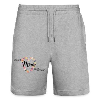 Best Mom of the World Blumen Herz - Stanley/Stella Unisex Bio Joggingshorts Trainer  - Grau meliert - Vorne - Nik (191cm) & Marisol (170cm)