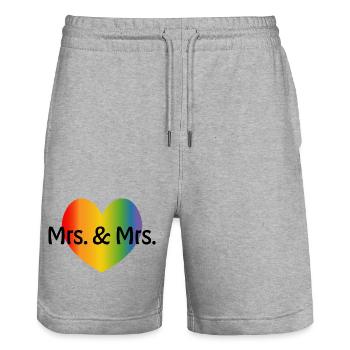 Regenbogen Mrs and Mrs 2 rainbow Herz - Stanley/Stella Unisex Bio Joggingshorts Trainer  - Grau meliert - Vorne - Nik (191cm) & Marisol (170cm)