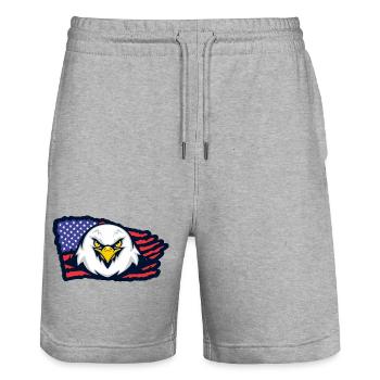 Amerikanischer Adler mit Flagge - Stanley/Stella Unisex Bio Joggingshorts Trainer  - Grau meliert - Vorne - Nik (191cm) & Marisol (170cm)