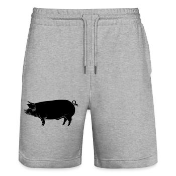 Pig shadow image logo - Stanley/Stella Trainer Unisex Organic Jogging Shorts - heather grey - Front - Nik (191cm) & Marisol (170cm)