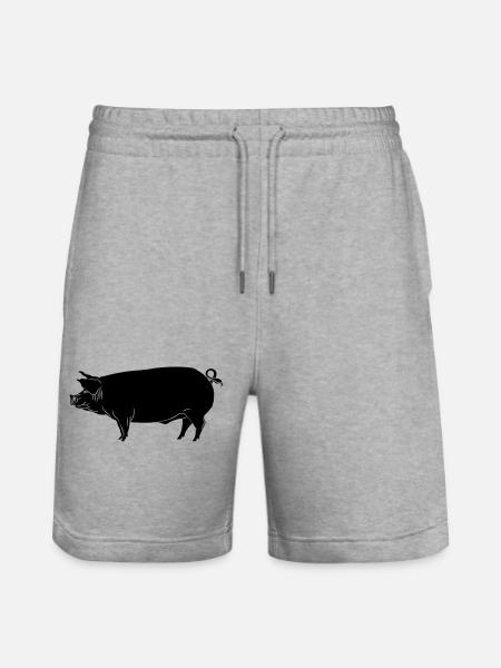 Pig shadow image logo - Stanley/Stella Trainer Unisex Organic Jogging Shorts - heather grey