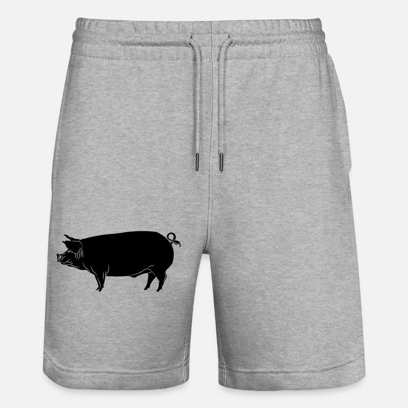 Pig shadow image logo - Stanley/Stella Trainer Unisex Organic Jogging Shorts - heather grey