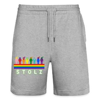 Stolz – Pride Regenbogen LGBTQ Design - Stanley/Stella Unisex Bio Joggingshorts Trainer  - Grau meliert - Vorne - Nik (191cm) & Marisol (170cm)