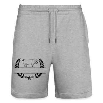 Transparentes Schwein im Lorbeerkranz. - Stanley/Stella Unisex Bio Joggingshorts Trainer  - Grau meliert - Vorne - Nik (191cm) & Marisol (170cm)