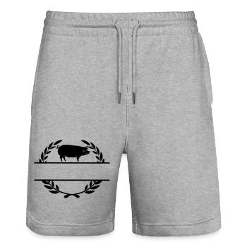 Logo Schwein im Lorbeerkranz - Stanley/Stella Unisex Bio Joggingshorts Trainer  - Grau meliert - Vorne - Nik (191cm) & Marisol (170cm)