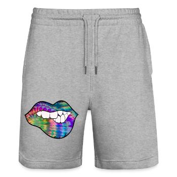 groovy Tie Dye Beißlippe - Stanley/Stella Unisex Bio Joggingshorts Trainer  - Grau meliert - Vorne - Nik (191cm) & Marisol (170cm)