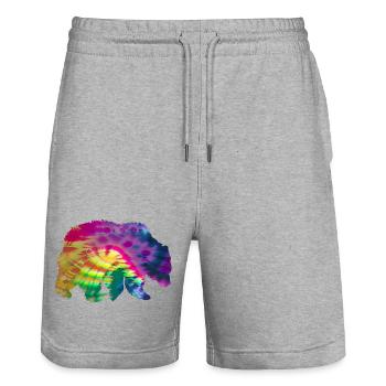 Bär Silhouette Tie Dye Batik Muster - Stanley/Stella Unisex Bio Joggingshorts Trainer  - Grau meliert - Vorne - Nik (191cm) & Marisol (170cm)