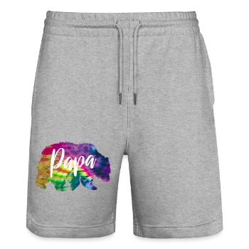 Bär Papa Batik Tie Dye - Stanley/Stella Unisex Bio Joggingshorts Trainer  - Grau meliert - Vorne - Nik (191cm) & Marisol (170cm)