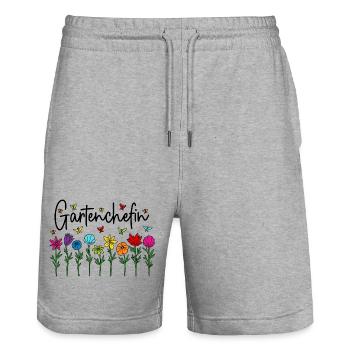 Garten Chefin Blumen Gartenarbeit Gartenchefin - Stanley/Stella Unisex Bio Joggingshorts Trainer  - Grau meliert - Vorne - Nik (191cm) & Marisol (170cm)