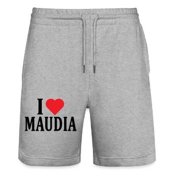 t-shirt I love Maudia t-shirt gift idea - Stanley/Stella Trainer Unisex Organic Jogging Shorts - heather grey - Front - Nik (191cm) & Marisol (170cm)